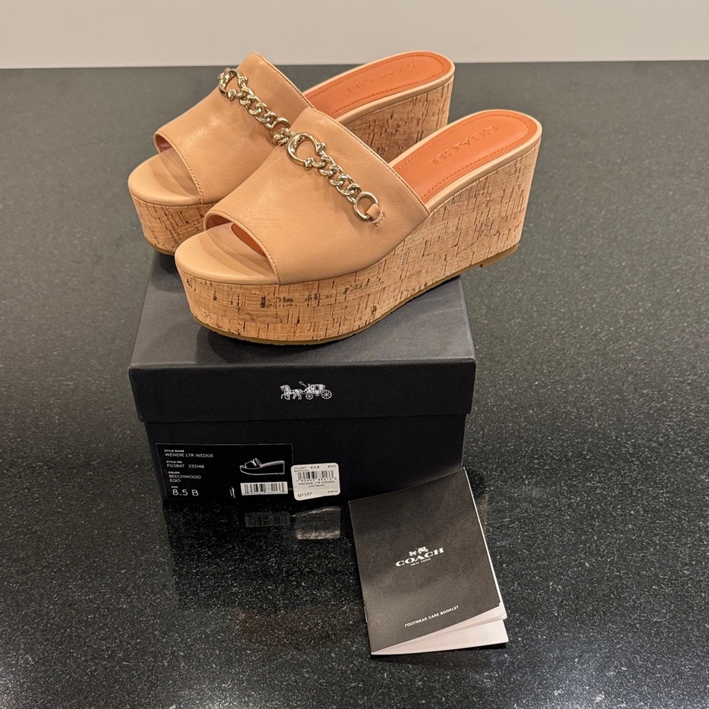 Coach Beechwood Chain Wedge Cork Sandals